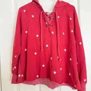 Wildfox Red and White Lace Up Star Hoodie XS